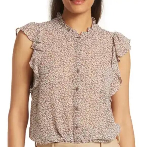 Pleione Tops - Small Pleione Sleeveless Ruffled Blouse